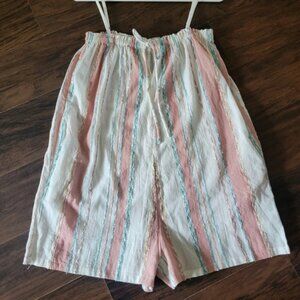 Cotton Stripe Sleeveless Romper Medium Keyhole Pockets Wide Leg